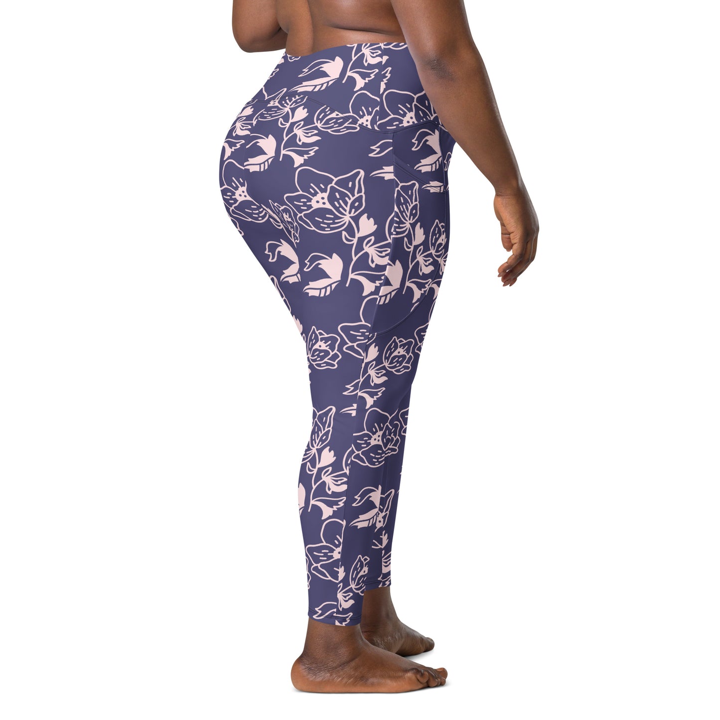 Lavender Floral High-Waist Leggings with Pockets