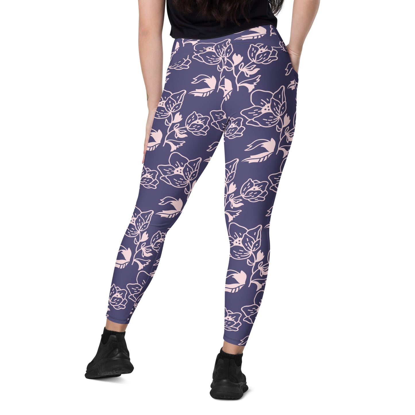 Lavender Floral High-Waist Leggings with Pockets