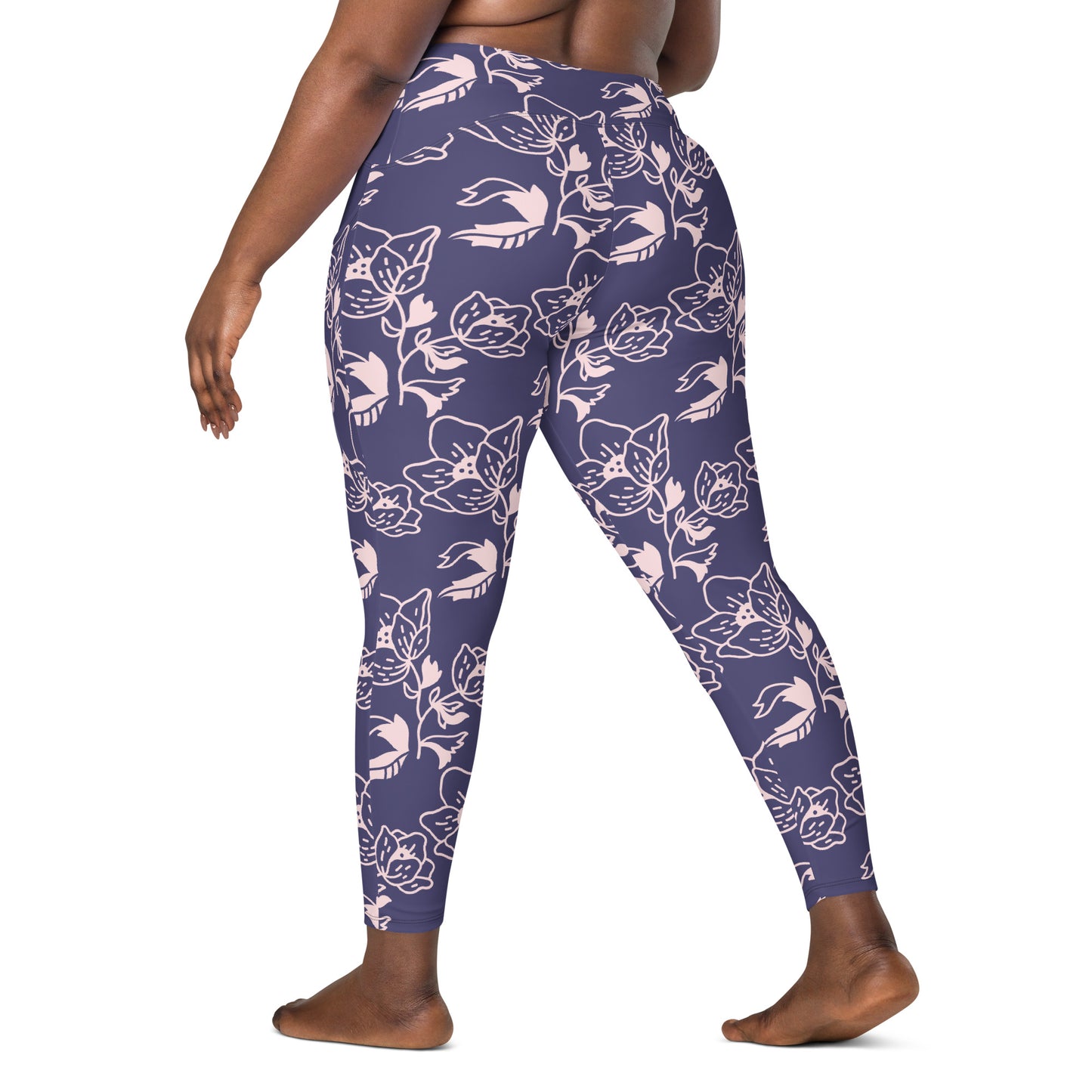 Lavender Floral High-Waist Leggings with Pockets