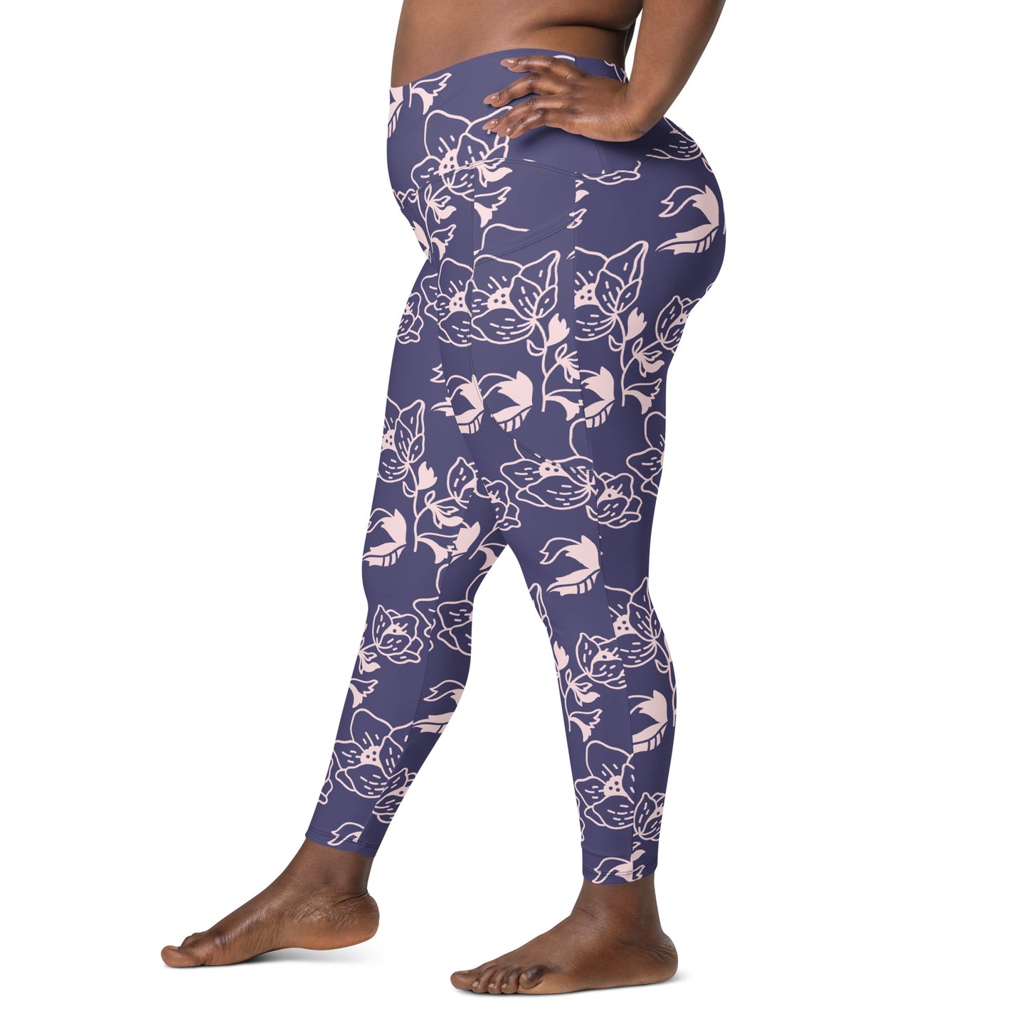 Lavender Floral High-Waist Leggings with Pockets