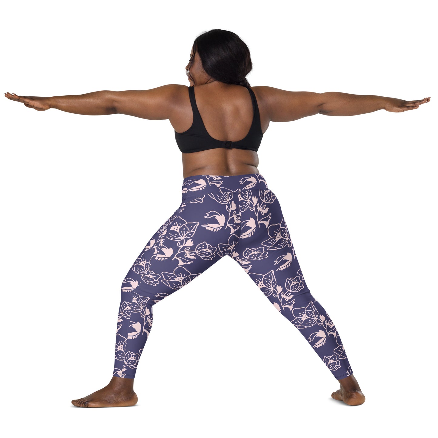 Lavender Floral High-Waist Leggings with Pockets