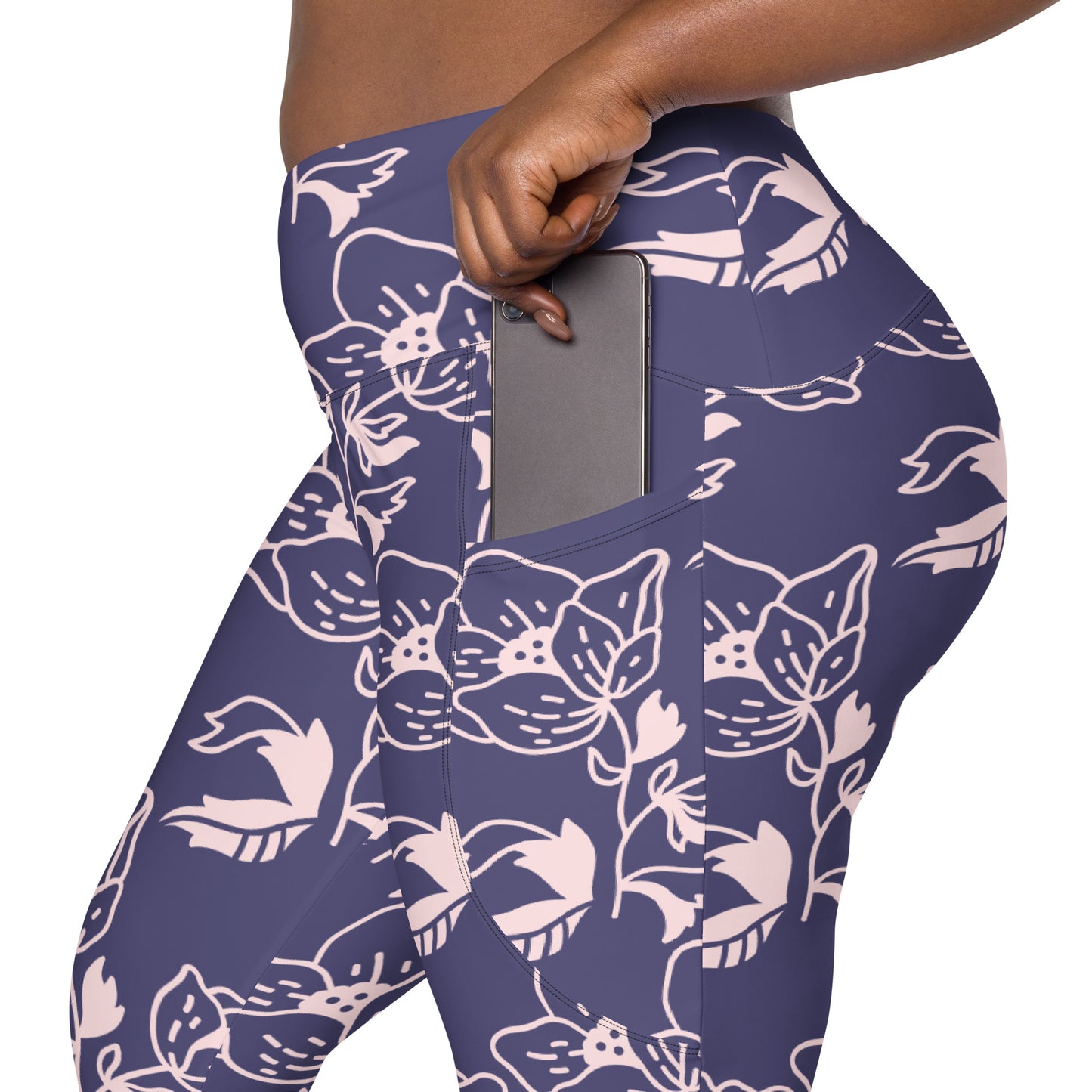 Lavender Floral High-Waist Leggings with Pockets