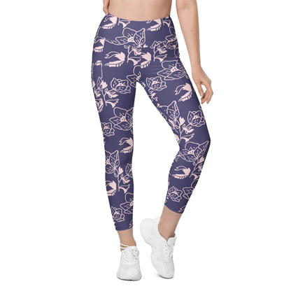 Lavender Floral High-Waist Leggings with Pockets