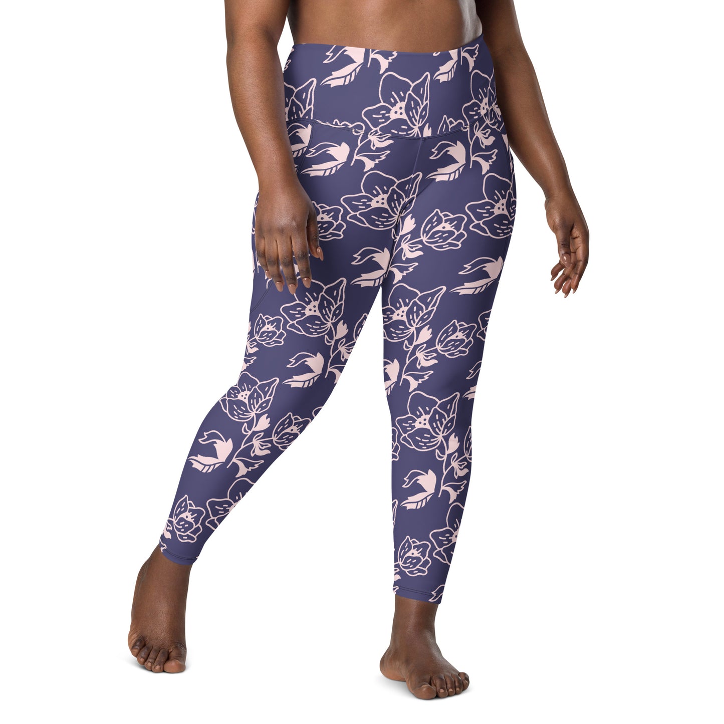 Lavender Floral High-Waist Leggings with Pockets
