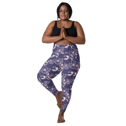 Lavender Floral High-Waist Leggings with Pockets