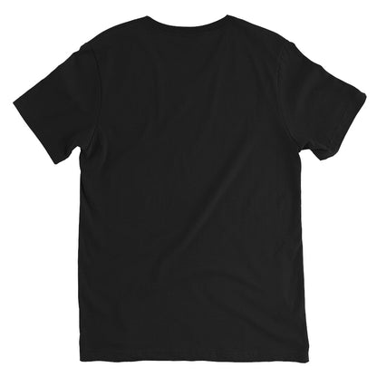 Black unisex V-neck tee with short sleeves and soft cotton fabric.