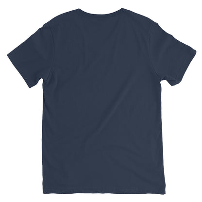 Navy unisex classic V-neck tee with short sleeves and soft cotton fabric.