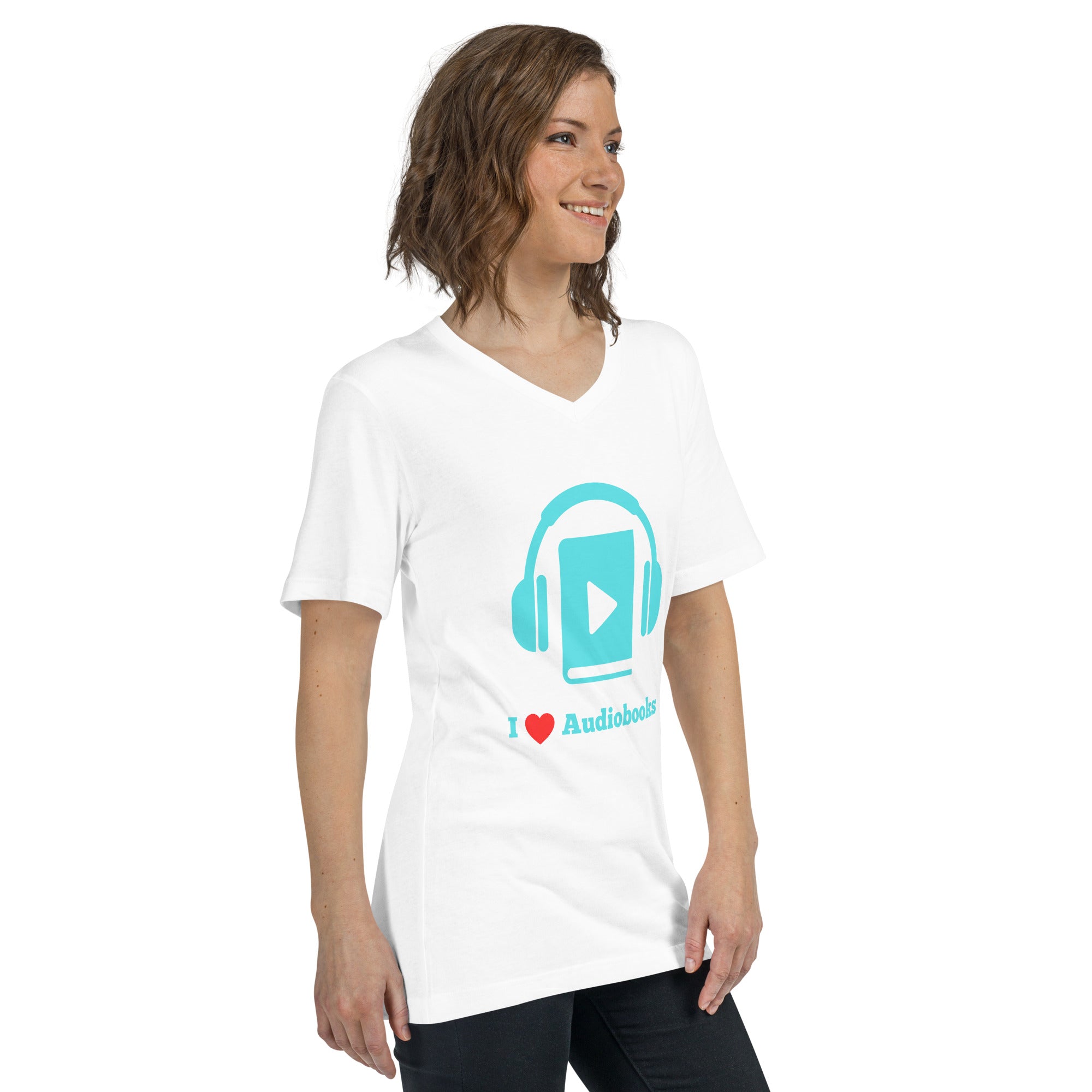 🎧 I ❤️ Audiobooks Unisex V-Neck Tee | Witzy